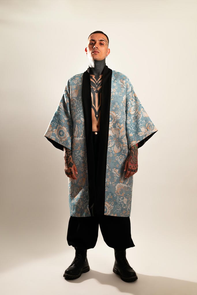 Haori Azul Brocado Largo